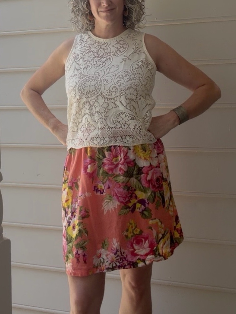 Bright Coral Floral Elastic-Waist Skirt - Picture 3 of 3